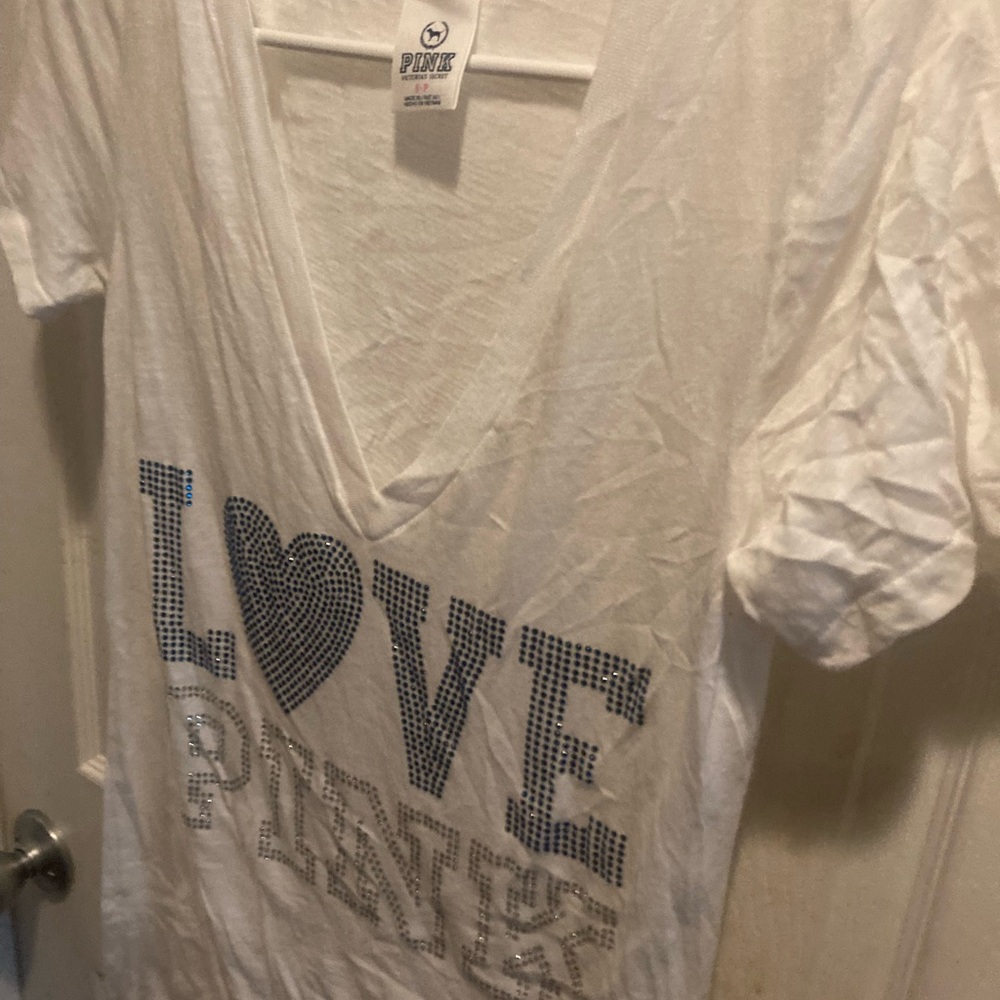 PINK Victoria's Secret White Tee with Silver Accents and Blue - Picture 5 of 6